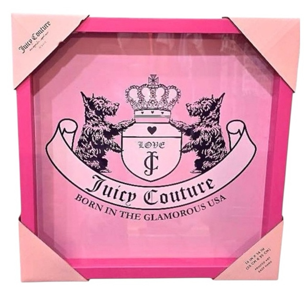 Juicy Couture Home Logo Scottie Dog Born In Glamorous USA Pink Framed Wall Decor